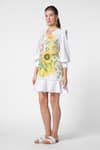 Ekastories_White Flex Print Sunflower V Neck Dreamy Reverie Short Dress _Online_at_Aza_Fashions