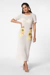 Buy_Ekastories_White Mesh Cotton Patchwork Sunflower Round Neck Mystic Fantasy Maxi Dress _at_Aza_Fashions