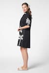 Ekastories_Black Cotton Poplin Embroidery Palm Tree Collar Neck Paradise Dress _Online_at_Aza_Fashions