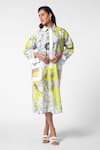 Buy_Ekastories_Green Cotton Poplin Print Flora Collar Neck Tranquil Splendour Shirt Dress _at_Aza_Fashions