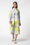 Buy_Ekastories_Green Cotton Poplin Print Flora Collar Neck Tranquil Splendour Shirt Dress _Online_at_Aza_Fashions