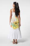 Shop_Ekastories_White Linen Flex Print Sunflower Magic Square Neck Wanderlust Midi Dress _at_Aza_Fashions