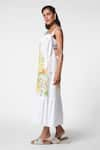 Ekastories_White Linen Flex Print Sunflower Magic Square Neck Wanderlust Midi Dress _Online_at_Aza_Fashions