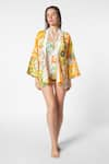 Buy_Ekastories_Orange Flex Print Botanic Open Neck Nautical Nirvana Bloom Jacket _at_Aza_Fashions