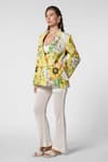 Ekastories_Yellow Cotton Mul Print Botanic Lapel Collar Tropical Twilight Blossom Blazer _Online_at_Aza_Fashions