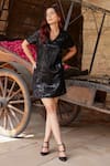 Buy_Gulaal_Black Georgette Embroidered V Neck Short Dress _at_Aza_Fashions