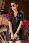 Gulaal_Black Georgette Embroidered V Neck Short Dress _Online_at_Aza_Fashions