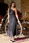 Shop_Gulaal_Black Cotton Satin Cut Work One Shoulder Pitthan Embroidered Dress _at_Aza_Fashions