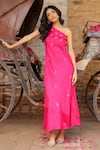 Buy_Gulaal_Pink Cotton Satin Embroidered Pitthan One-shoulder Dress _at_Aza_Fashions