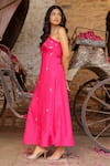 Shop_Gulaal_Pink Cotton Satin Embroidered Pitthan One-shoulder Dress _at_Aza_Fashions