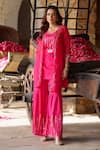 Buy_Gulaal_Pink Georgette Embroidered Sequin Round Kurta Shrug Set _at_Aza_Fashions
