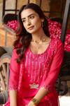 Gulaal_Pink Georgette Embroidered Sequin Round Kurta Shrug Set _at_Aza_Fashions
