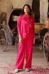 Buy_Gulaal_Pink Cotton Satin Embroidered Pitthan Collared Shirt And Pant Set _at_Aza_Fashions