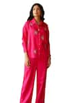 Shop_Gulaal_Pink Cotton Satin Embroidered Pitthan Collared Shirt And Pant Set _Online_at_Aza_Fashions