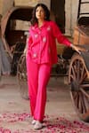 Buy_Gulaal_Pink Cotton Satin Embroidered Pitthan Collared Shirt And Pant Set 