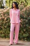 Shop_Gulaal_Pink Cotton Satin Embroidered Pitthan Collared Shirt And Pant Set _at_Aza_Fashions