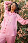 Gulaal_Pink Cotton Satin Embroidered Pitthan Collared Shirt And Pant Set _Online_at_Aza_Fashions