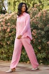 Buy_Gulaal_Pink Cotton Satin Embroidered Pitthan Collared Shirt And Pant Set _Online_at_Aza_Fashions