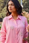 Buy_Gulaal_Pink Cotton Satin Embroidered Pitthan Collared Shirt And Pant Set 