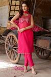 Shop_Gulaal_Pink Georgette Embroidered Sequin Sweetheart Straight Kurta Pant Set _at_Aza_Fashions