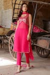 Gulaal_Pink Georgette Embroidered Sequin Sweetheart Straight Kurta Pant Set _at_Aza_Fashions