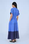 Shop_Leh Studios_Blue 100% Cotton Plain Round Collar Obi Color Block Dress _at_Aza_Fashions