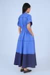 Shop_Leh Studios_Blue 100% Cotton Plain Round Collar Obi Color Block Dress _Online_at_Aza_Fashions