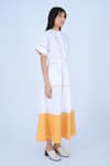 Buy_Leh Studios_Yellow 100% Cotton Plain Round Collar Obi Two Tone Dress _Online_at_Aza_Fashions