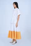 Leh Studios_Yellow 100% Cotton Plain Round Collar Obi Two Tone Dress _at_Aza_Fashions