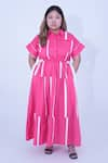 Buy_Leh Studios_Pink 100% Cotton Plain Collared Neck Tape Tong Dress _at_Aza_Fashions