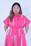 Leh Studios_Pink 100% Cotton Plain Collared Neck Tape Tong Dress _Online_at_Aza_Fashions