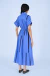 Shop_Leh Studios_Blue 100% Cotton Plain Collared Neck Midi Tape Tong Dress _at_Aza_Fashions