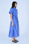 Buy_Leh Studios_Blue 100% Cotton Plain Collared Neck Midi Tape Tong Dress _Online_at_Aza_Fashions