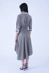 Shop_Leh Studios_Grey 100% Cotton Piping Collar Neck Ame Contrast Tie Up Waist Dress _at_Aza_Fashions