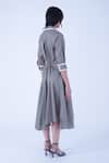 Leh Studios_Grey 100% Cotton Piping Collar Neck Ame Contrast Tie Up Waist Dress _Online_at_Aza_Fashions