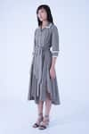 Buy_Leh Studios_Grey 100% Cotton Piping Collar Neck Ame Contrast Tie Up Waist Dress _Online_at_Aza_Fashions