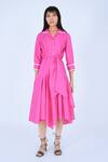 Buy_Leh Studios_Pink 100% Cotton Piping Collar Neck Ame Contrast Dress _at_Aza_Fashions