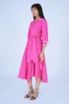 Shop_Leh Studios_Pink 100% Cotton Piping Collar Neck Ame Contrast Dress _Online_at_Aza_Fashions