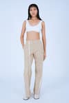 Buy_Leh Studios_Beige 100% Cotton Print Striped Bamboo Tapered Pant _at_Aza_Fashions