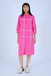 Buy_Leh Studios_Pink 100% Cotton Piping Collar Neck Broken Fence Shirt Dress _at_Aza_Fashions