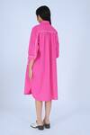 Shop_Leh Studios_Pink 100% Cotton Piping Collar Neck Broken Fence Shirt Dress _Online_at_Aza_Fashions