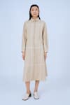 Buy_Leh Studios_Beige 100% Viscose Piping Collar Neck Broken Fence Shirt Dress _at_Aza_Fashions