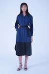 Buy_Leh Studios_Blue 100% Viscose Piping Collar Neck Broken Fence Shirt Dress With Belt _at_Aza_Fashions