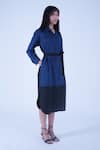 Buy_Leh Studios_Blue 100% Viscose Piping Collar Neck Broken Fence Shirt Dress With Belt _Online_at_Aza_Fashions