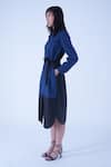 Shop_Leh Studios_Blue 100% Viscose Piping Collar Neck Broken Fence Shirt Dress With Belt _Online_at_Aza_Fashions