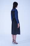 Leh Studios_Blue 100% Viscose Piping Collar Neck Broken Fence Shirt Dress With Belt _at_Aza_Fashions