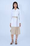 Buy_Leh Studios_White 100% Viscose Piping Collar Neck Broken Fence Shirt Dress With Belt _at_Aza_Fashions