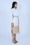 Leh Studios_White 100% Viscose Piping Collar Neck Broken Fence Shirt Dress With Belt _Online_at_Aza_Fashions