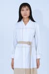 Buy_Leh Studios_White 100% Viscose Piping Collar Neck Broken Fence Shirt Dress With Belt _Online_at_Aza_Fashions