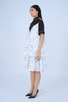 Shop_Leh Studios_Black 100% Cotton Print Polka Collar Neck Cheese Colorblocked Frill Tiered Dress _Online_at_Aza_Fashions